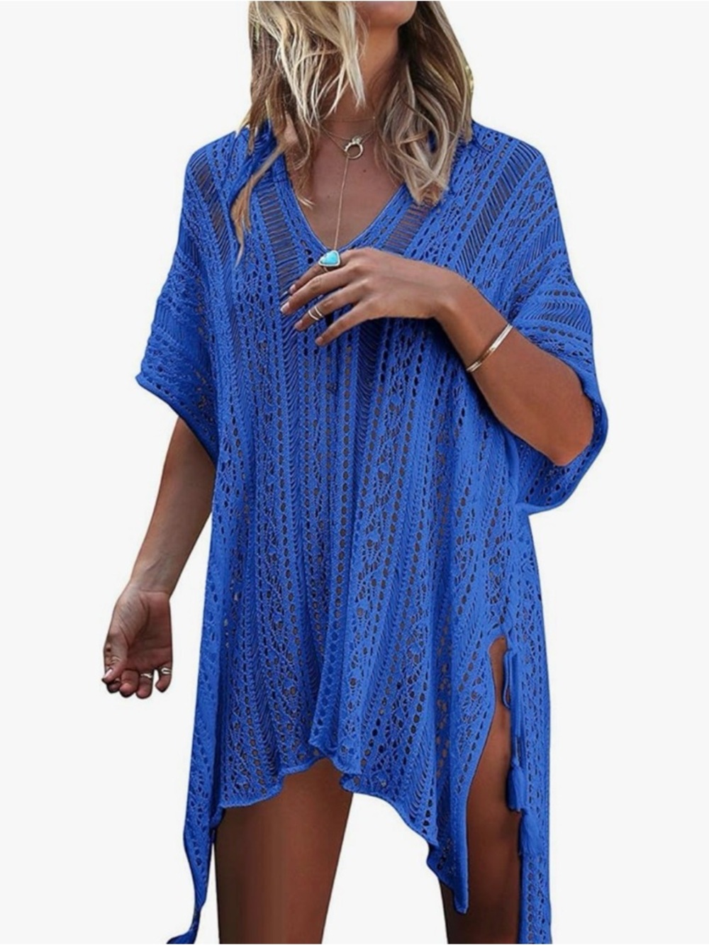 Source Unknown Royal Blue Crochet V-Neck Swim Cover-Up